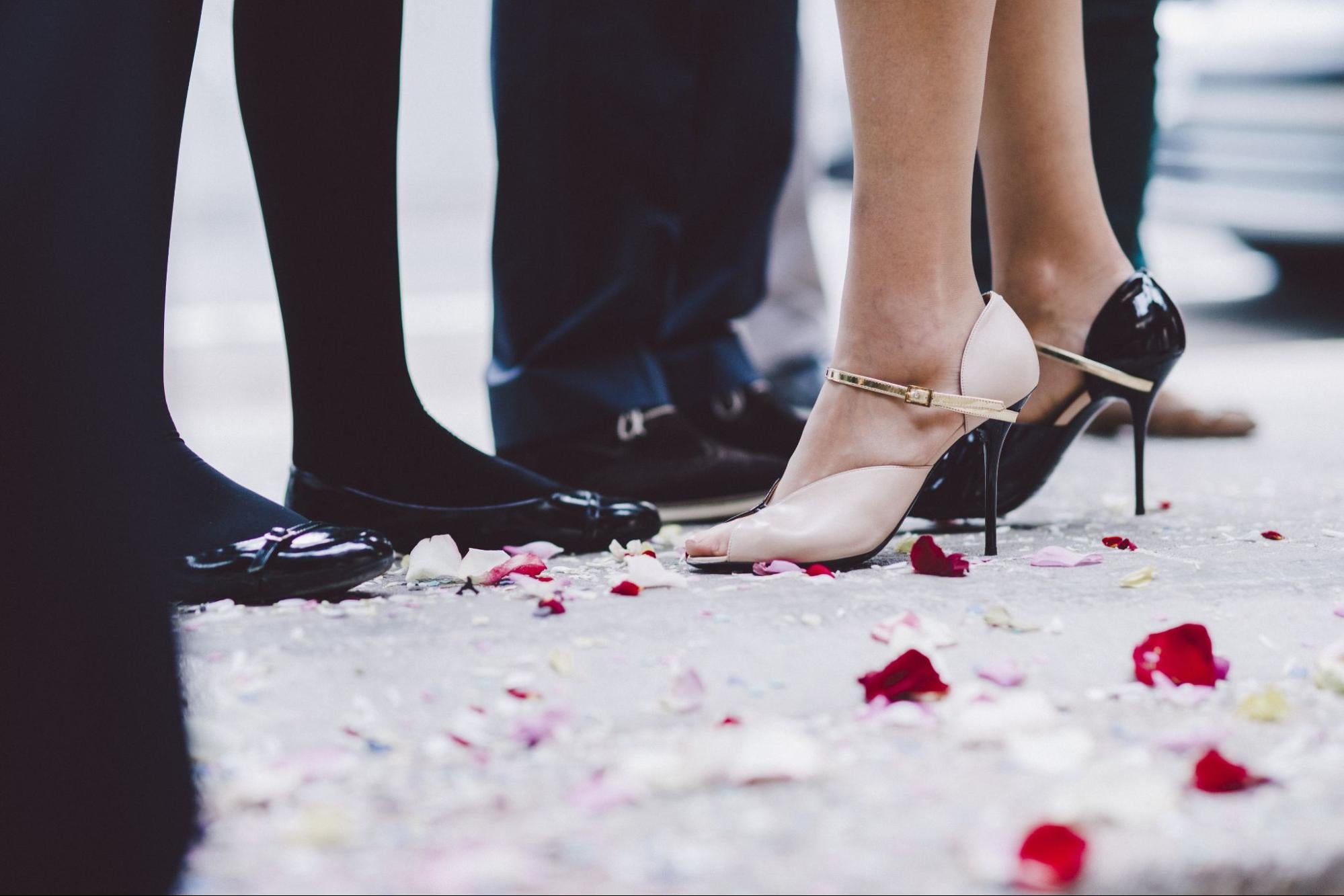 wedding dress and red shoes Stylish Bride White Dress Red Shoes Stock Photo 1266075448